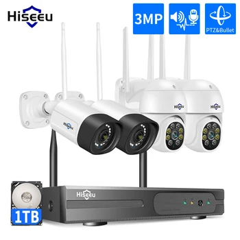 Hiseeu 3MP 5X Digital PTZ 8CH Wireless Security System Kit 1536P Outdoor video Surveillance CCTV Camera