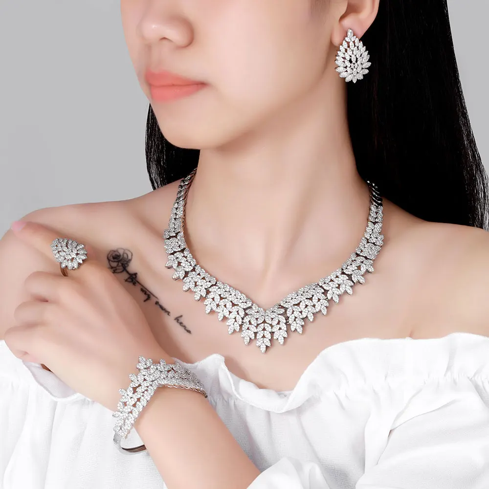 

Hotsale African 4pcs Bridal Jewelry Sets New Fashion Dubai Jewelry Set For Women Wedding Party Accessories Design