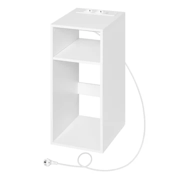 WOLTU Comodini bianchi 25x60x30 cm Comodino Tavolino stretto con 2 prese 2 porte USB Tavolino portaoggetti per camera da letto 1