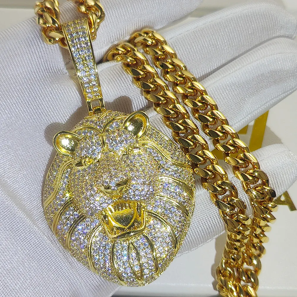 Iced Out Roaring Lion Head Pendant Fashion Hip Hop Anime Necklace Jewelry For Men Big Iced out Punk Pendant Drop Shipping