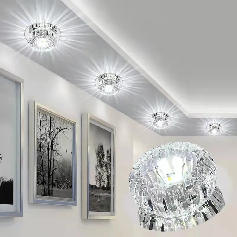 

Bubble Crystal Ceiling Lights LED Aisle Lamp Spotlight Living Room Corridor Entrance Downlight Stainless Steel Mirror Base Lamp