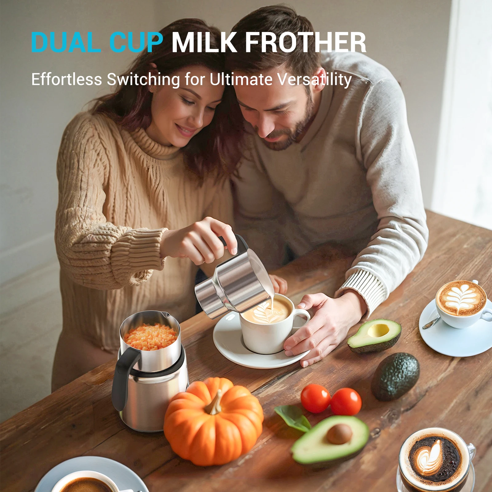 Electric Milk Frother, 14-in-1 Milk Frother and Steamer, Dual Cups (20.3oz & 13.5oz), Automatic Foam Maker & Milk Warmer 3