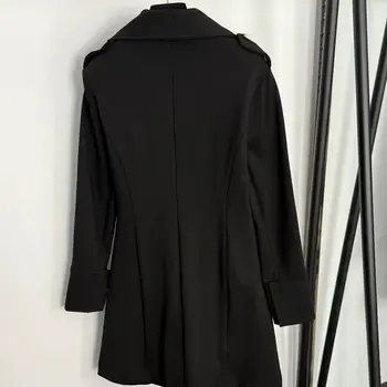 2025 Autumn and Winter New High-End Customized Special-Shaped Gold Button Mid-Length Waist Long-Sleeve Windbreaker Jacket Black 1