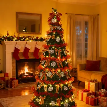 Foldable Christmas Tree Artificial Xmas Tree Adjustable Height 120-180cm for Office Home Living Room Winter Party Decor Ornament