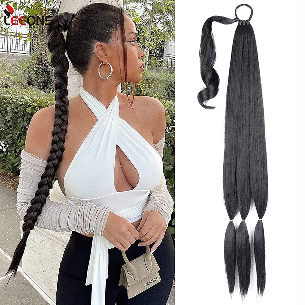 

New Synthetic Braided Ponytail Extensions Long Braided Ponytail Extension With Hair Tie Boxing Braids With Rubber Band For Women