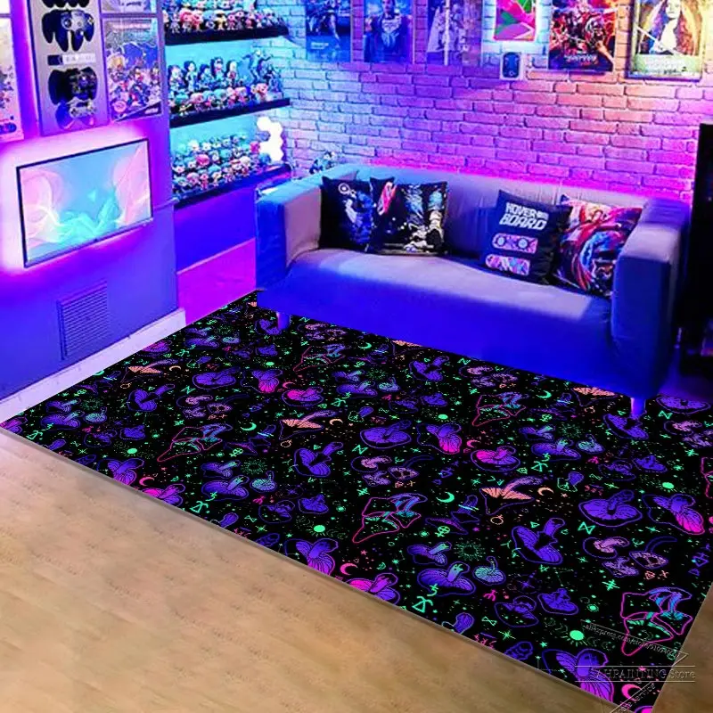 3d Abstract Carpet Entrance Floor Mat Shiny Mushrooms Skulls ...