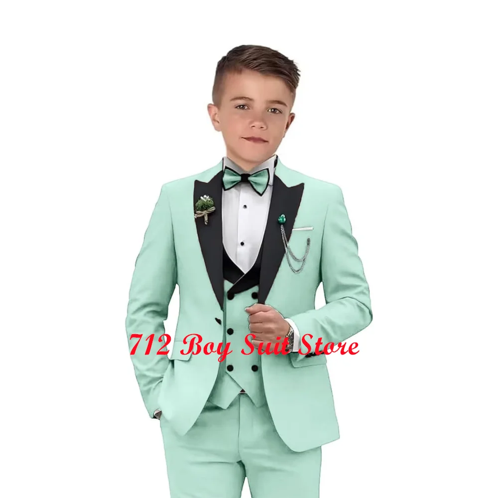 Garnitur chłopięcy ślubne 3 sztuki spiczaste spodnie płaszcz z klapami kamizelka moda Slim Fit smoking 2-16 lat dzieci ubrania