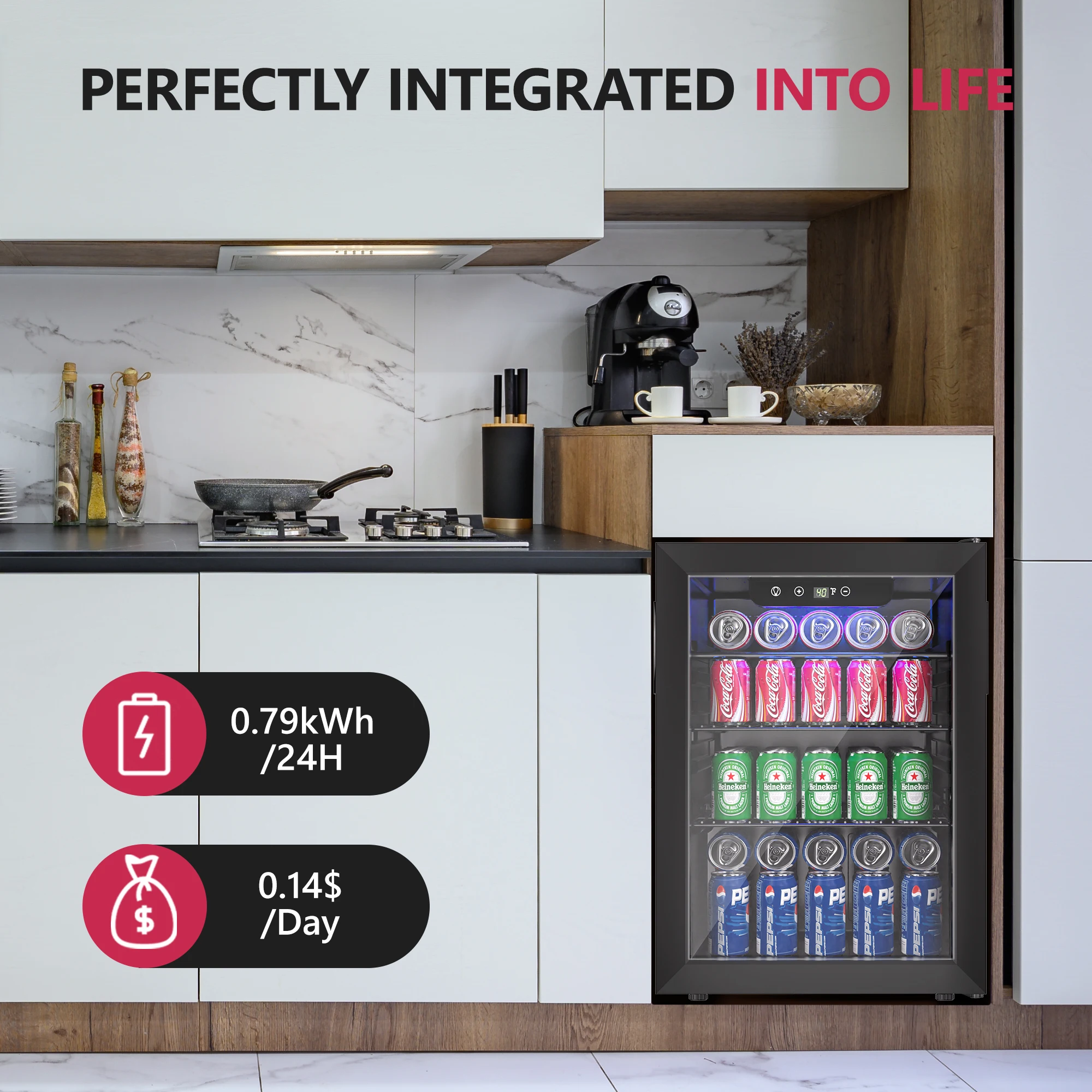 Beverage Refrigerator 2.7 cu.ft 100 Can Mini Fridge for Beer Drinks Wines Freestanding Fridge Blue LED for Home Office Dorm Bar 6