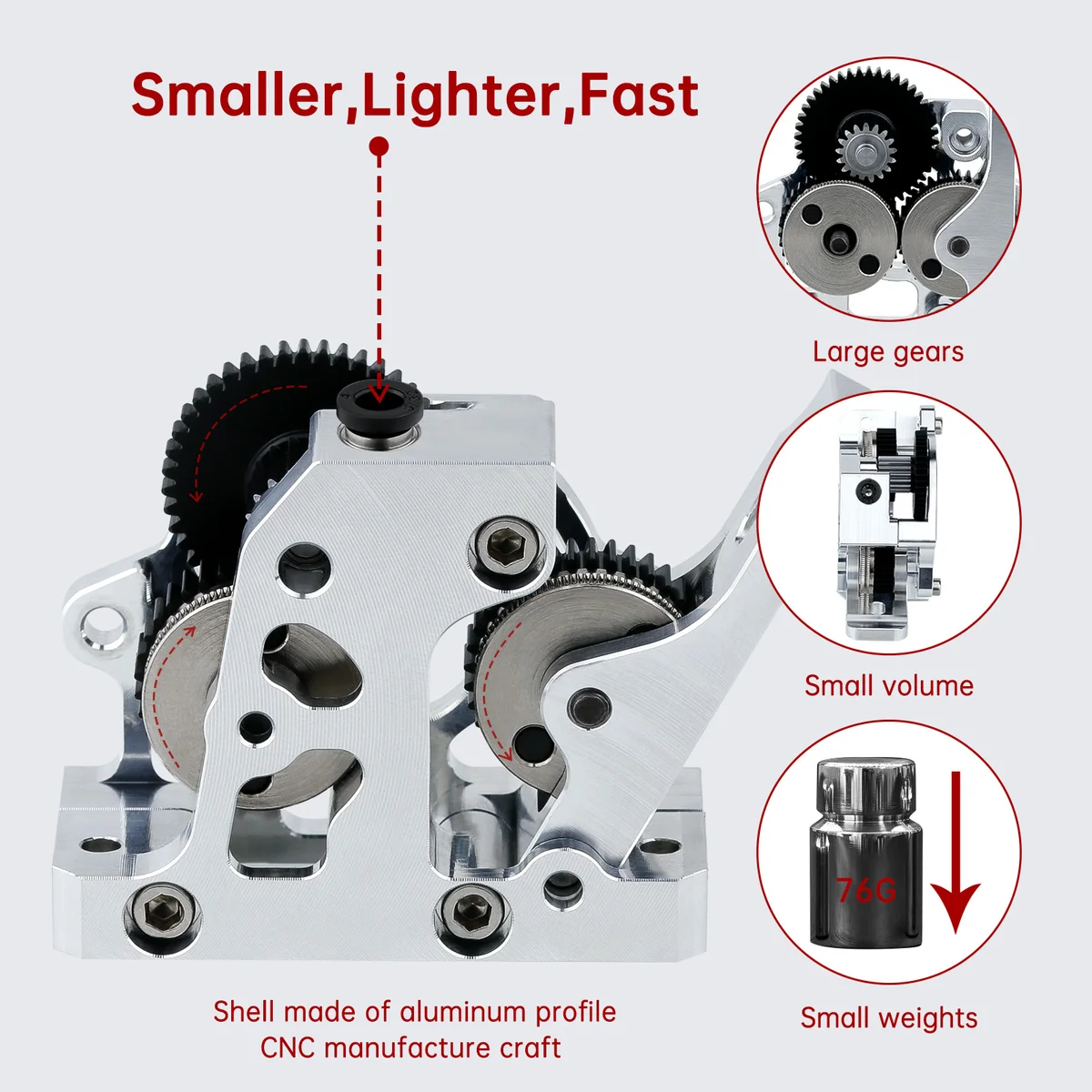 Twotrees HGX-LITE-Extruder Dual Gear Extruder 3D Printer Parts All Metal High Quality Hardened Steel Reduction Gear Extruder — view 4