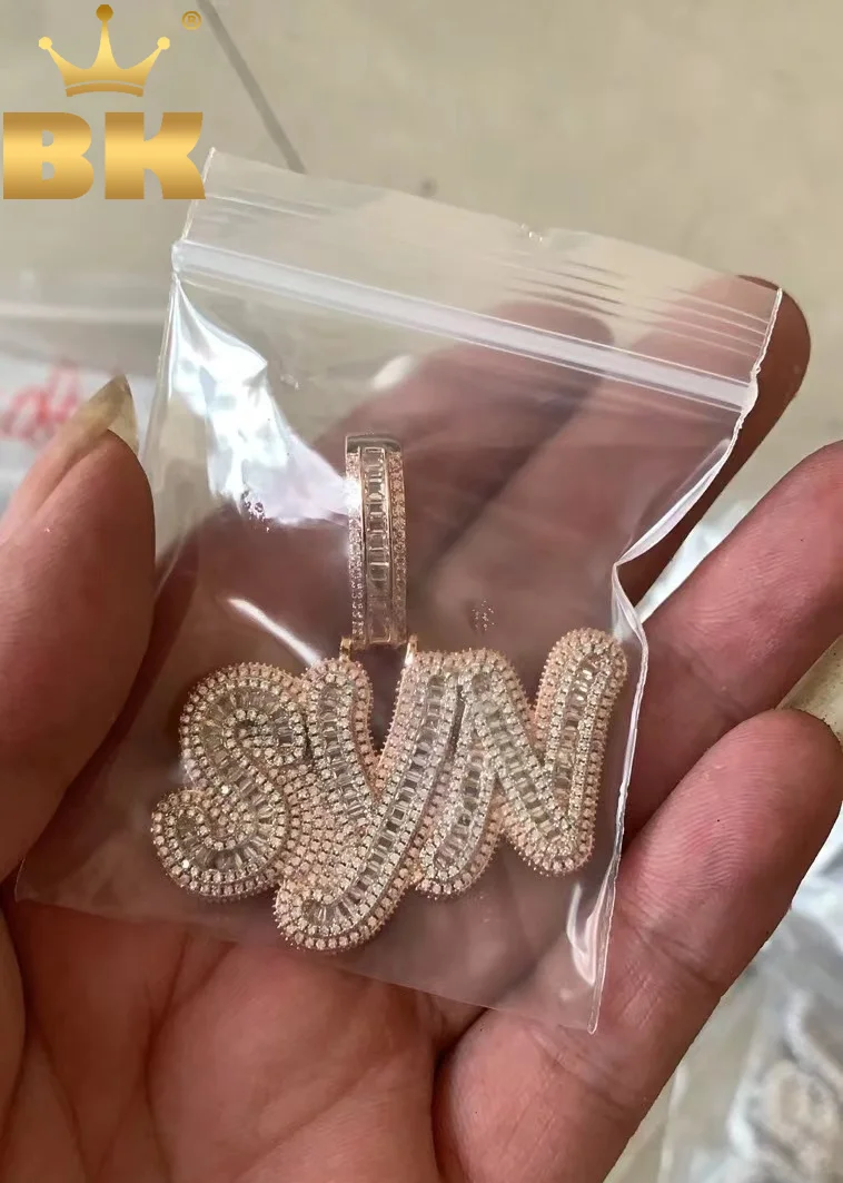 THE BLING KING Custom Small Size Baguettecz Letter Two Colors Plated Pendant Necklace Iced Out Bling Square CZ Hiphop Jewelry
