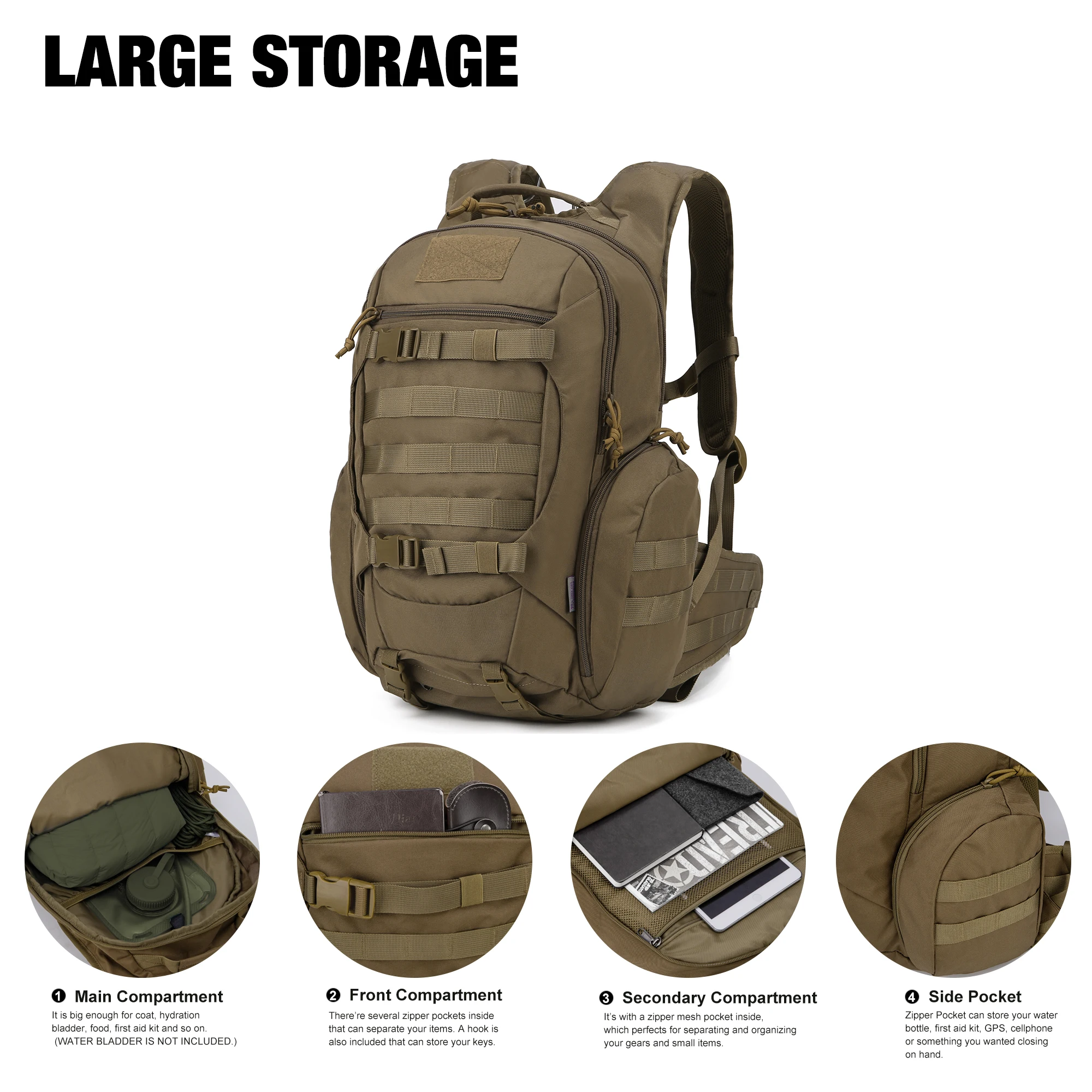 MARDINGTOP Tactical Backpack 28L Polyester Outdoor Men Backapcker Supplies Shoulder Bag for Camping Hiking Trekking Sport Travel