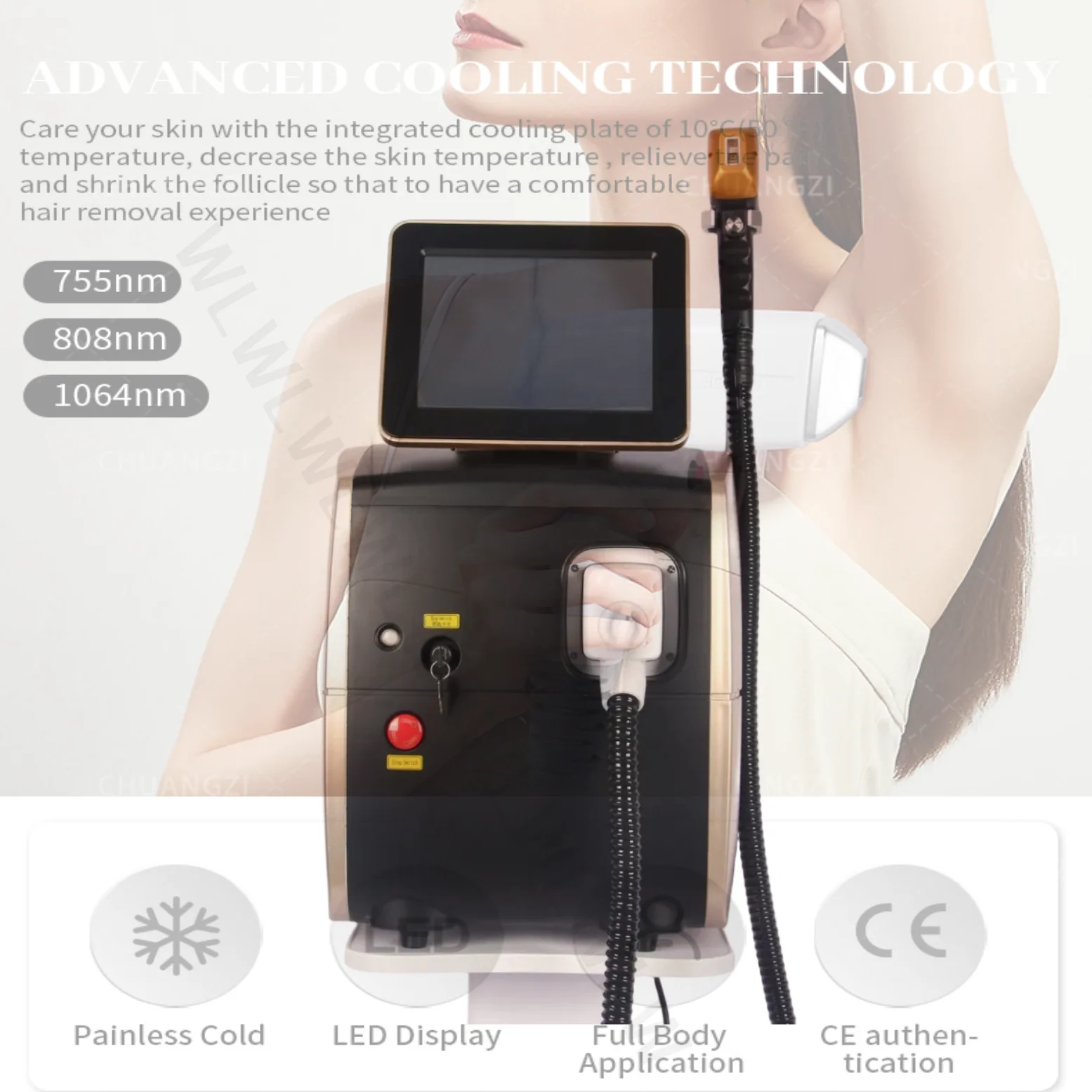 Leading model IPL Permanent Hair Remover Portable Professional Diode Ice point Painless 3 Waves Ice Titanium La-ser Body 808nm