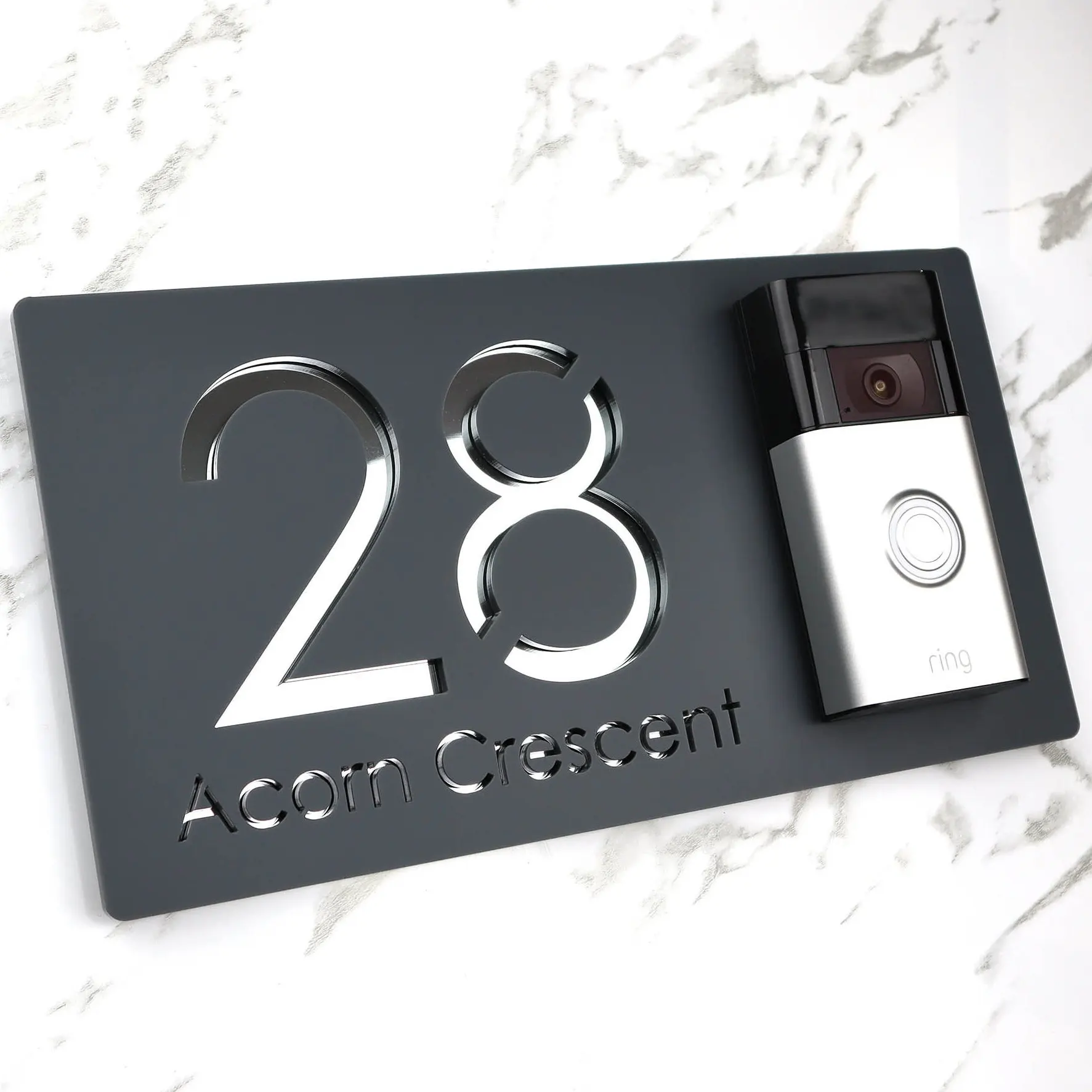 Video Doorbell Private Ring Nest WIFI Door-Bell Laser Cut Matt Black Silver Anthracite & Gold Mirror Floating House Signs 30cm x 16cm
