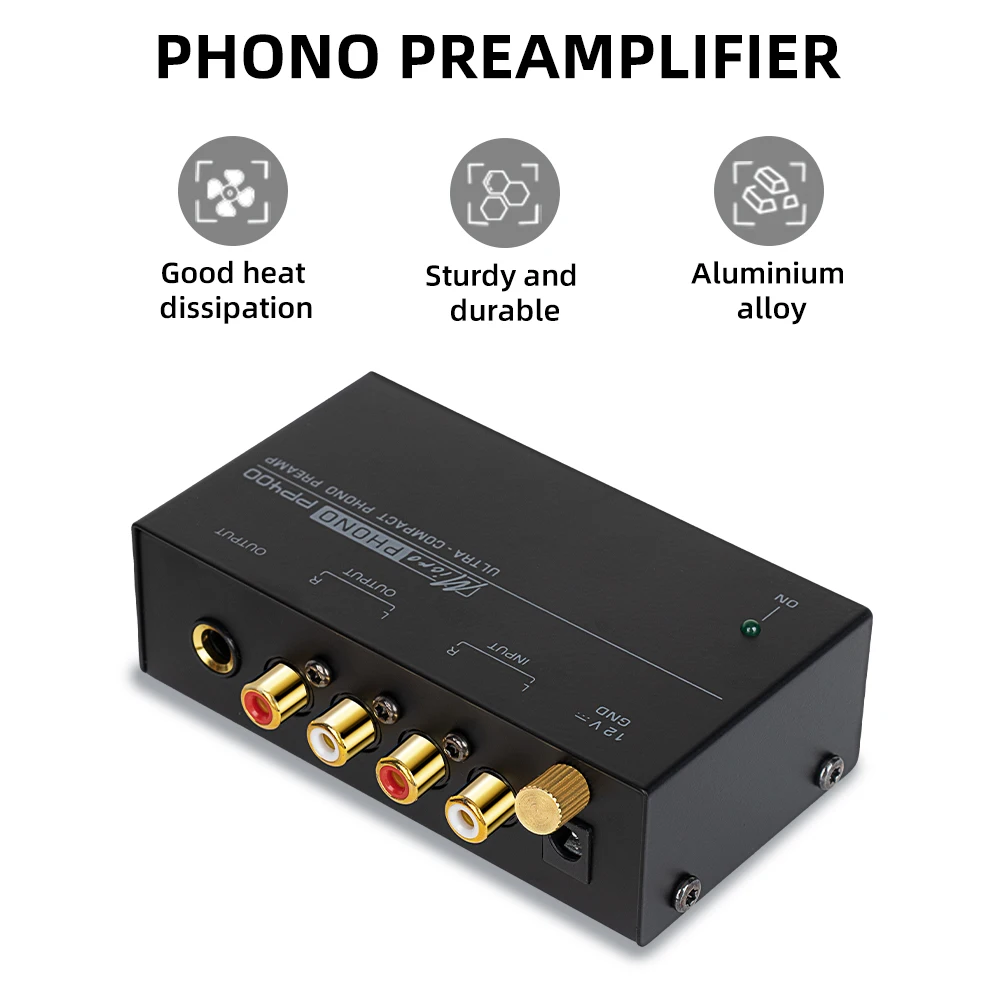 PP400 Ultra Compact LP Turntable Phono Preamp Low Noise with Metal Shell Portable Audiophile Amplifier