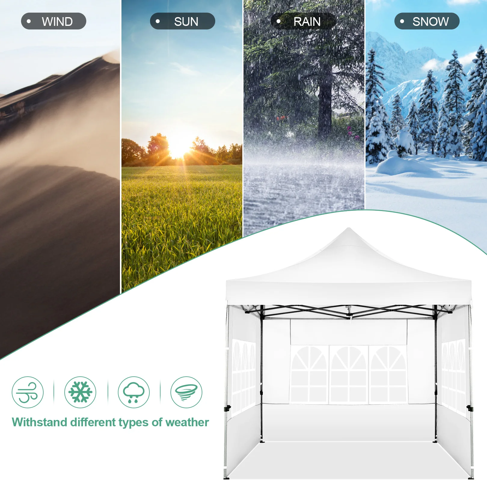 3x3m Folding Gazebo Waterproof stable Outdoor Pavilion,3 Height Adjustable,Party Tent with 4 Sidewalls For Garden,Camping,Market