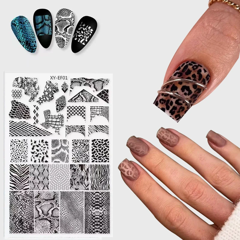새로운 동물 이미지 뱀 표범 네일 스탬핑 호랑이 얼룩말 표범 뱀 디자인 프린팅 플레이트 네일 아트 스텐실 스탬프 도구