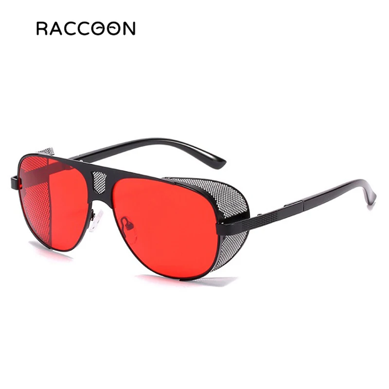Flat Top Mesh Side Shield Pilot Sunglasses Men Fashion Metal Punk