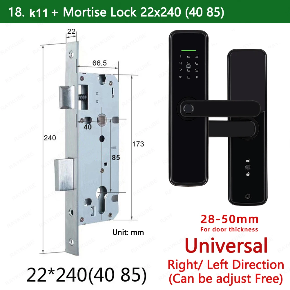 thumbnail image 1 of RAYKUBE K11 Tuya WiFi Biometric Fingerprint Lock Digital Electric Door Lock With 8 Lock Languages Password/Key/Card/APP Unlock, 1 of 5