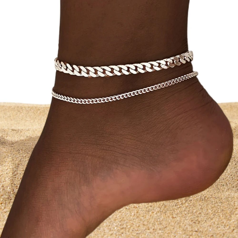 Gold Metal Chain Anklet Set 2PCS For Women