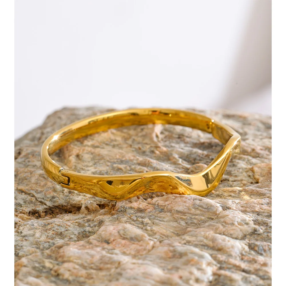 Yhpup 63mm Minimalist Stainless Steel Irregular Wrist Bracelet