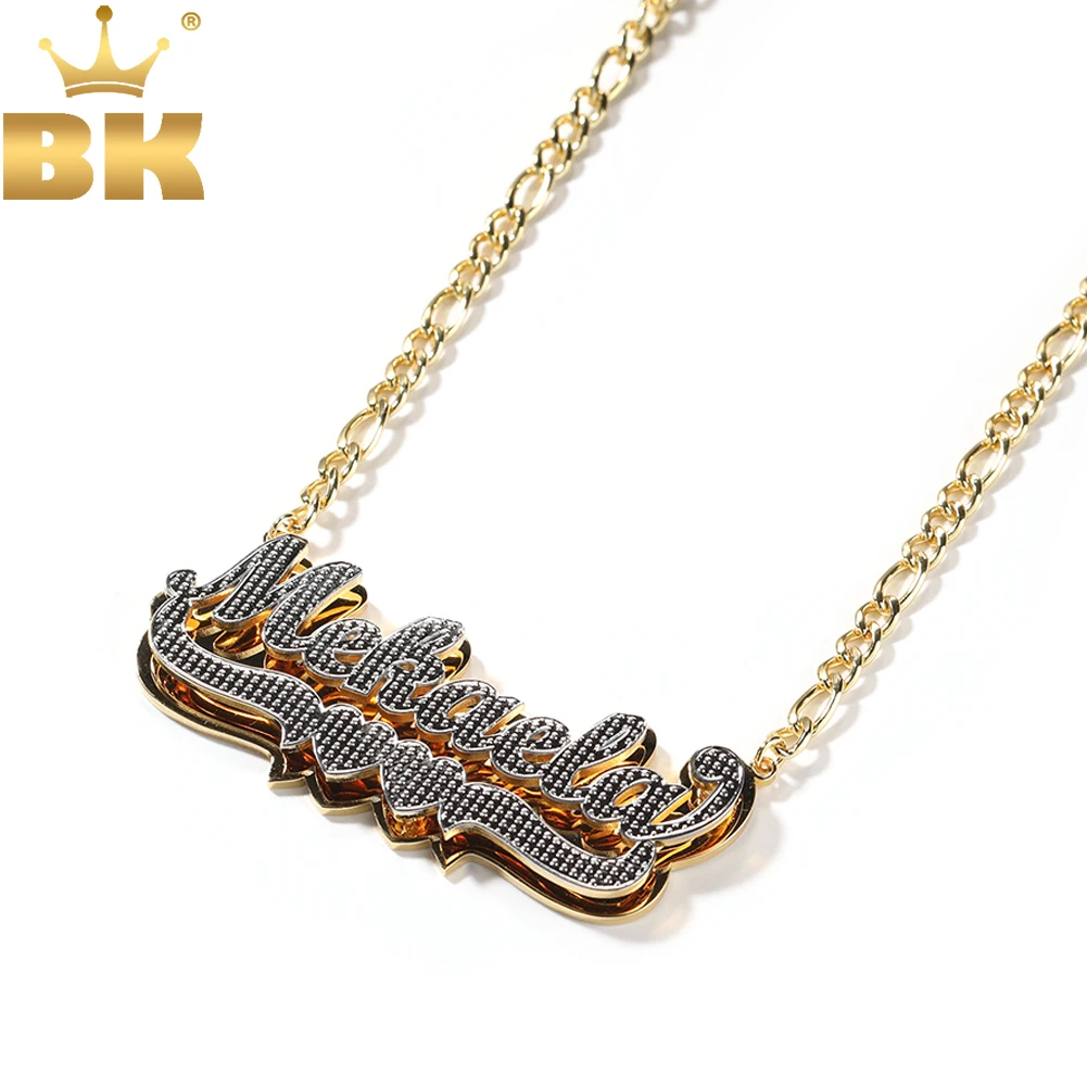 THE BLING KING Custom 3D Nameplate With Two Hearts Personalized Double Layers Letters Pendant Chain Necklace For Women Gifts