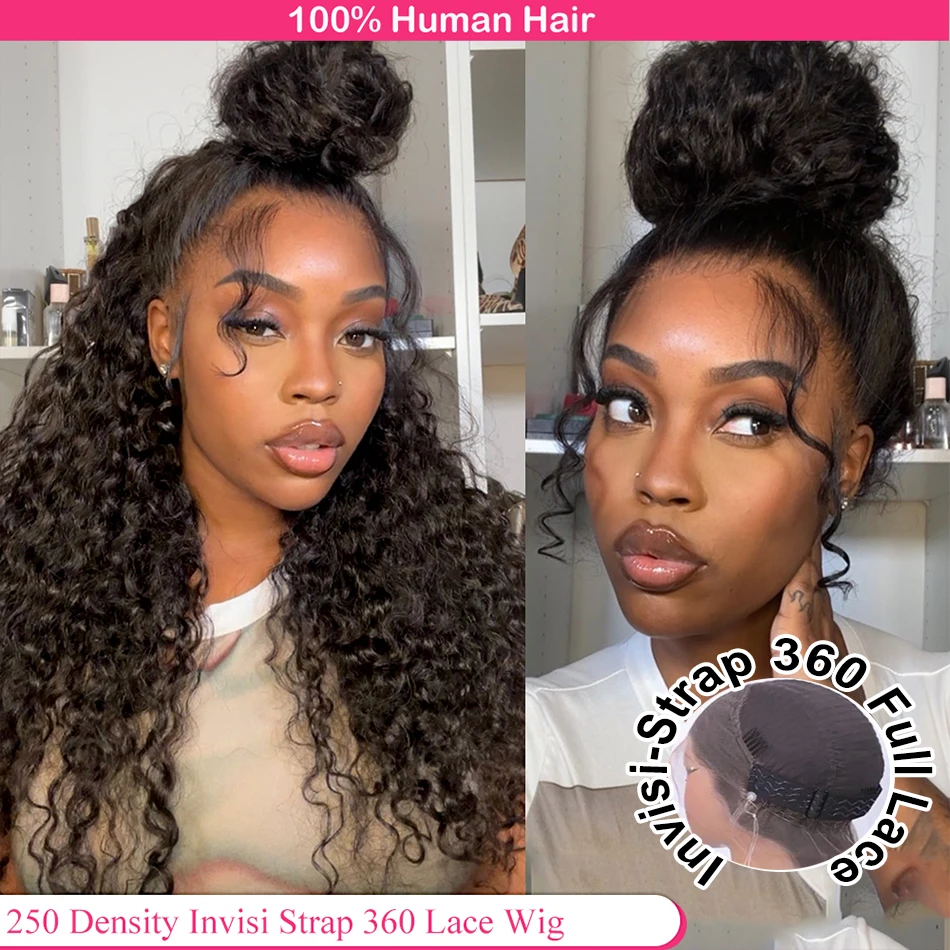 Invisi Strap HD 360 Lace Front Wig Human Hair 250 Density 360 Full Lace Wig Drawstring Pre Cut Glueless Wig Human Hair Wigs