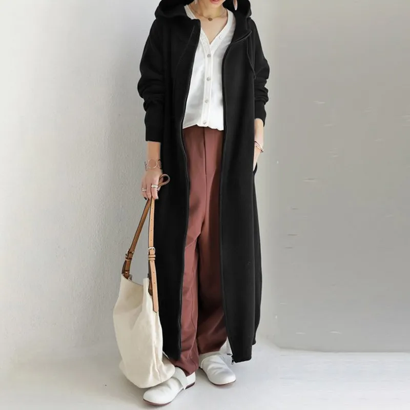 Women jacket Ladies Hooded Long Jacket Coat Outwear Fleece Hoodies Autumn Winter Loose Casual Female Women Long Trench Coat Overcoat Oversize