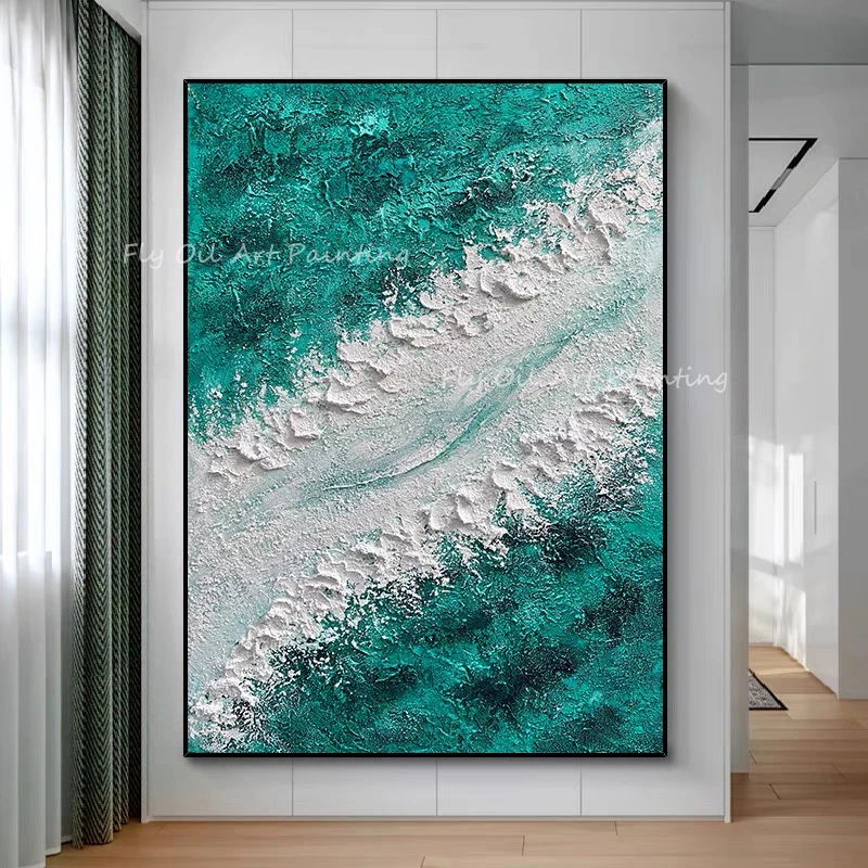 

Large Size 100% Handpainted Green Landscape Artwork Grey Ocean Seaside Landscape Oil Painting On Canvas home decoration