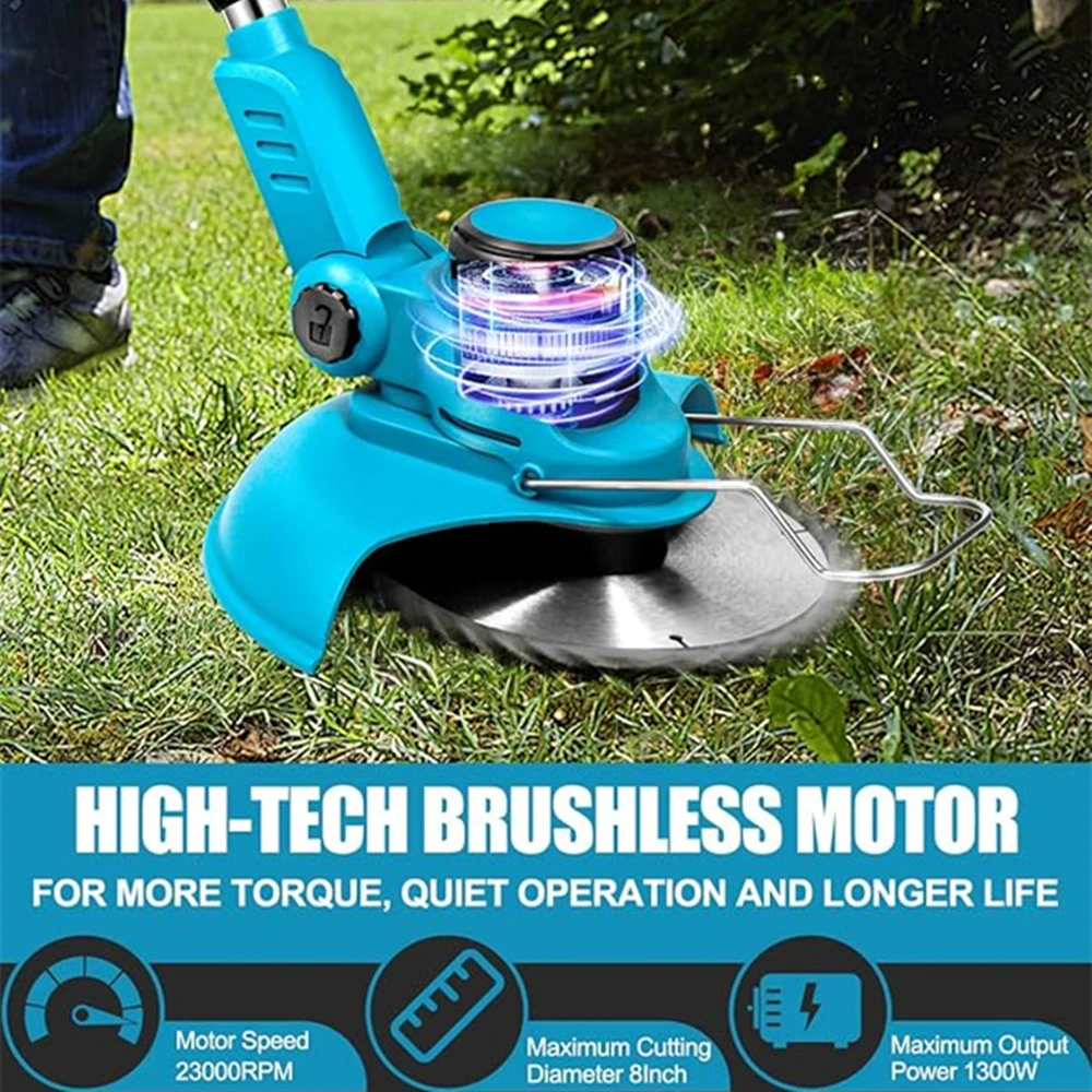 21V Cordless Weed Wacker Electric Lawn Mower Brushless Grass Trimmer with Wheel Length Angle Adjustable Telescopic Pruning Tool 3