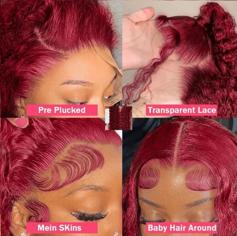 Burgundy 30Inch Jerry Curl 99J Lace Front Wigs Human Hair Wigs 13x4 HD Lace Front Wigs Human Hair Pre Plucked Burgundy Wig 5