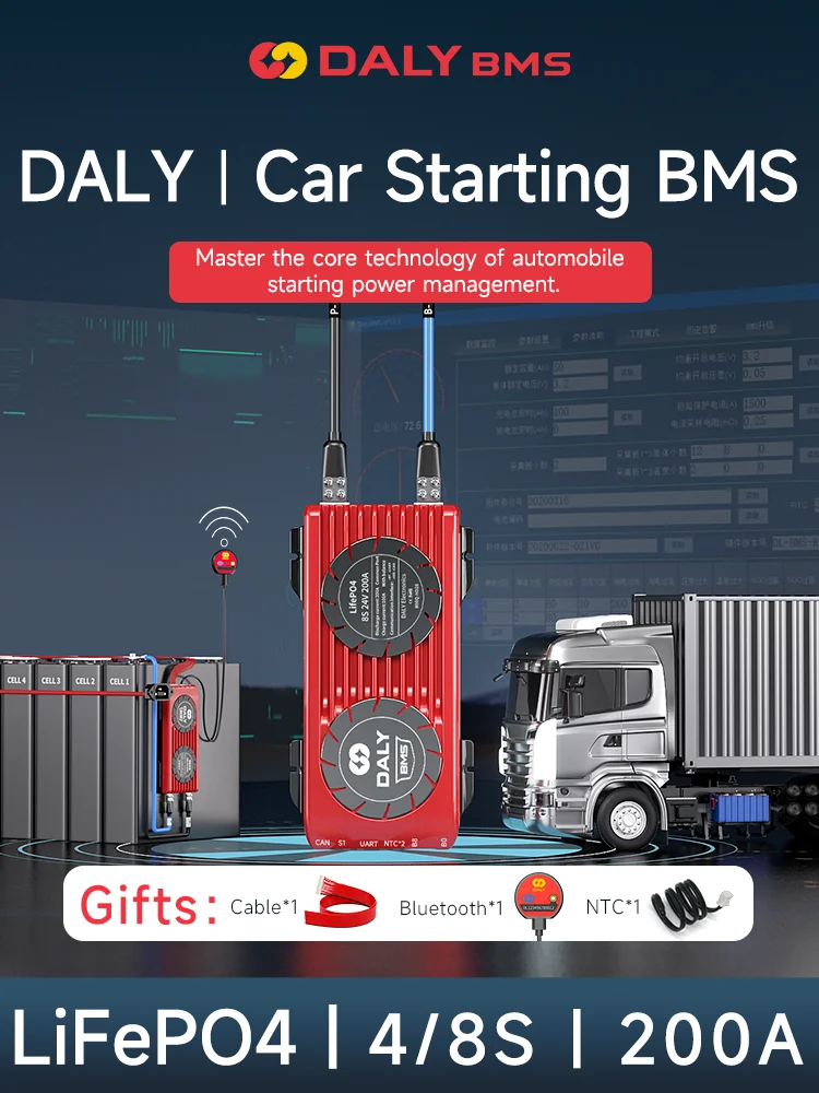Daly Smart Bms 4S 8S Lifepo4 Batteria 18650 Bms Tensione 24V 48V 200A Per L'Avviamento Dell'Auto