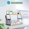 2-tier wooden countertop organizer – with basket, for bathroom/kitchen 5
