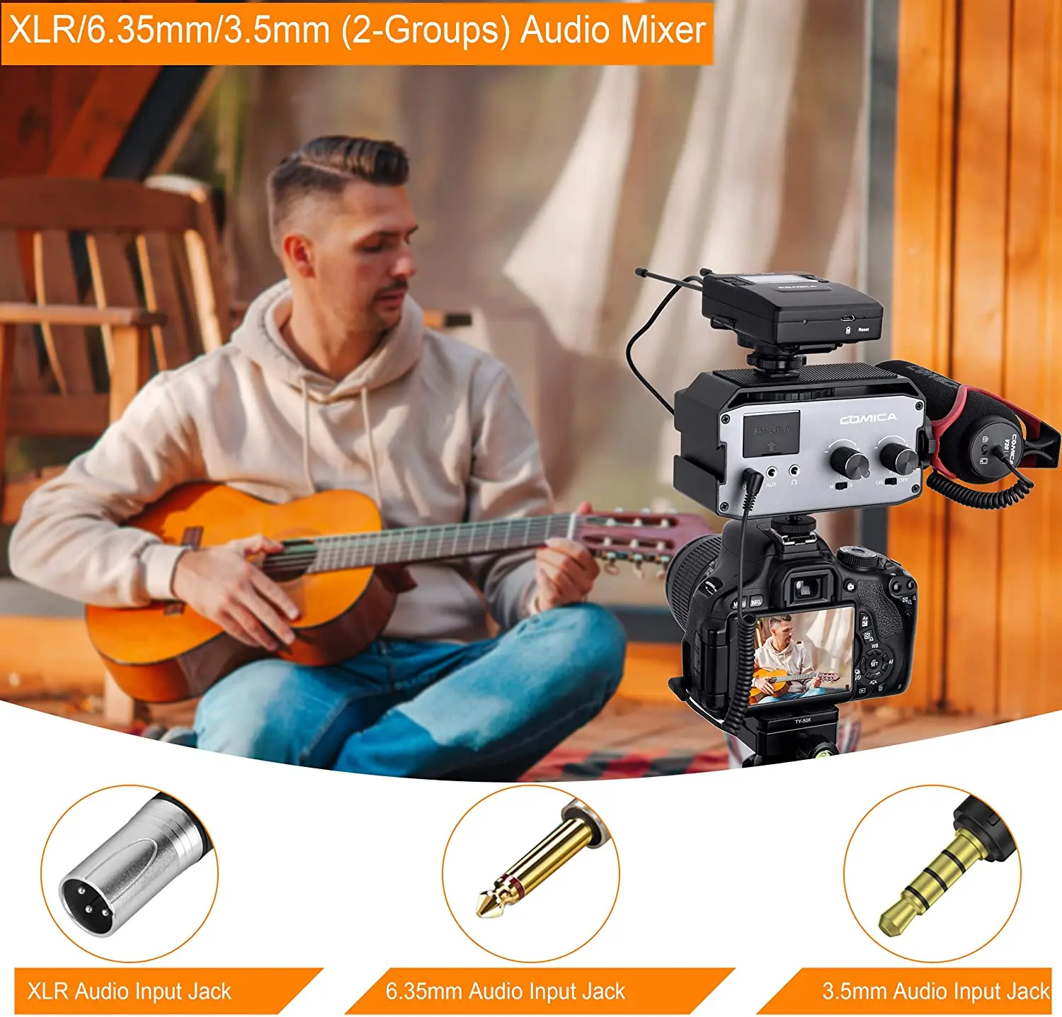 XLR Audio Mixer, COMICA CVM-AX3 Dual XLR/6.35mm/3.5mm Video Audio Mixer, Camera