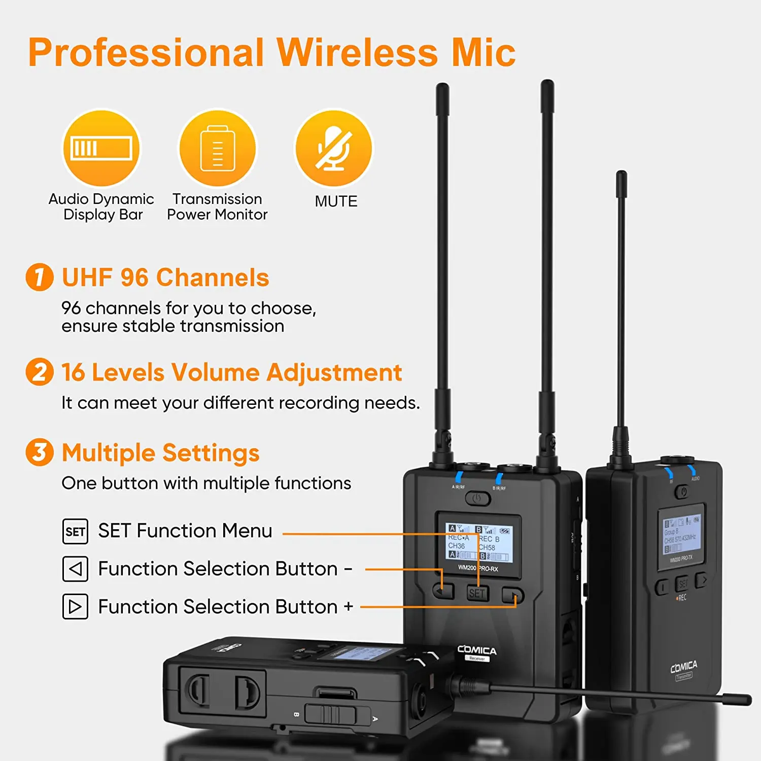 CVM-WM200 PRO Metal UHF Dual-Channel Wireless Microphone for Smartphone Camera C