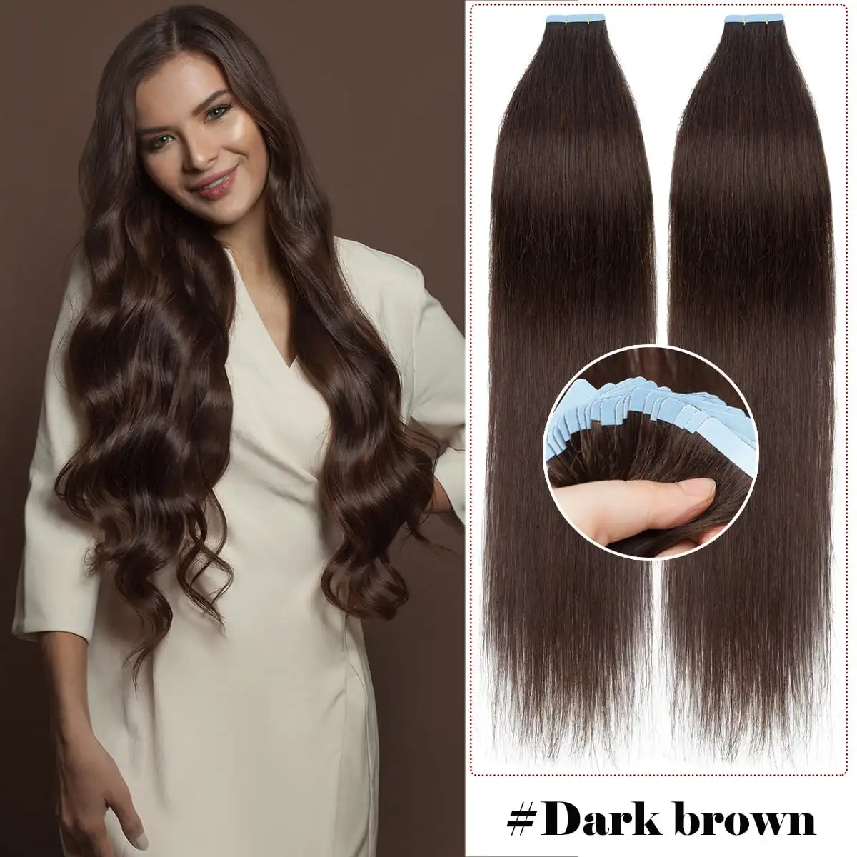 Tape in Hair Extensions Human Hair Weft Balayage Dark Brown to Bleach Blonde Highlighted Straight Real Extensions