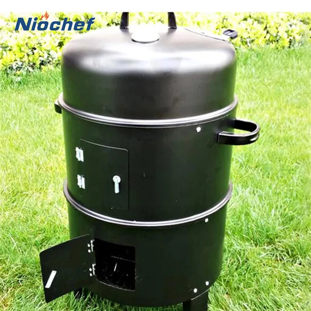 Bbq Grill Kerek Faszén Kályha Kültéri Szalonna Hordozható 3 -Ba 1 -Ben Grillezők Dupla Fedélzeti Dohányzó Kemping Piknik Főző Eszköz - Image 3