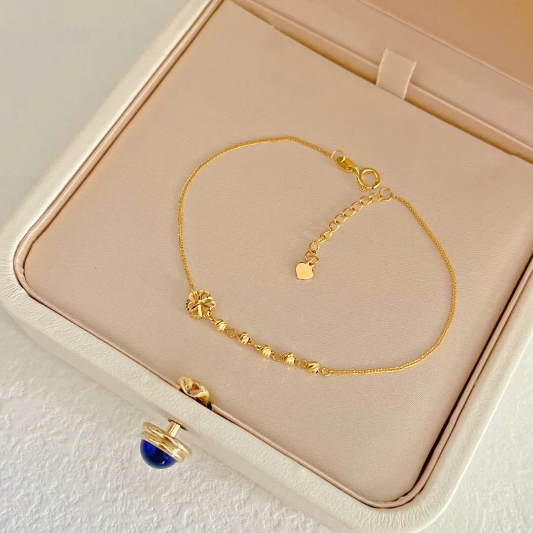 

MADALENA SARARA 18K Yellow Gold Women Bracelet Plum Flowe Bead Extention Chain Au750 Stamp