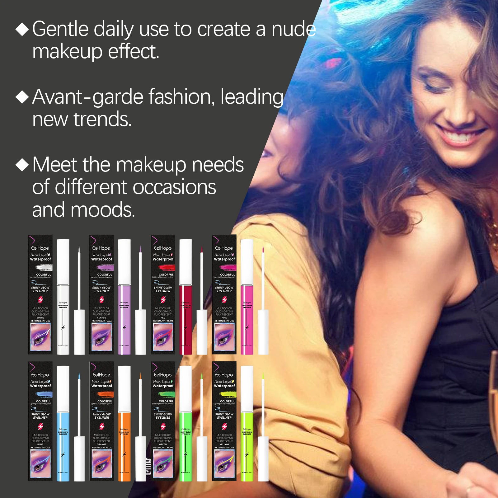 EELHOPE Multi Color Neon Eyeliner Liquid Set Lasting Eye Makeup Prevent Fading Waterproof Sweatproof Shiny Glow Eyeliner