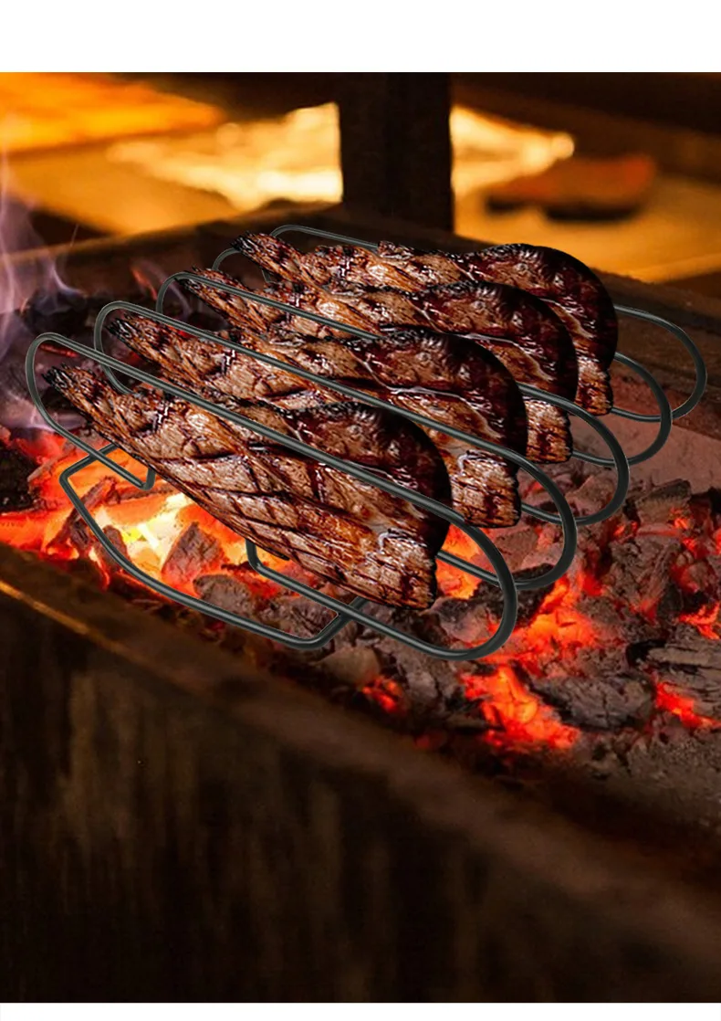 

Антипригарная подставка для барбекю, ребристая стойка из нержавеющей стали, для приготовления курицы, говядины, ребер, гриля, черный цвет, для газа, коптильни, барбекю, инструменты для барбекю