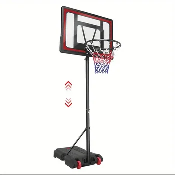 Adjustable Height 5.5-7" Basketball Stand with 44" Shatterproof Backboard - Portable Court System with Wheeled Base, Red 1