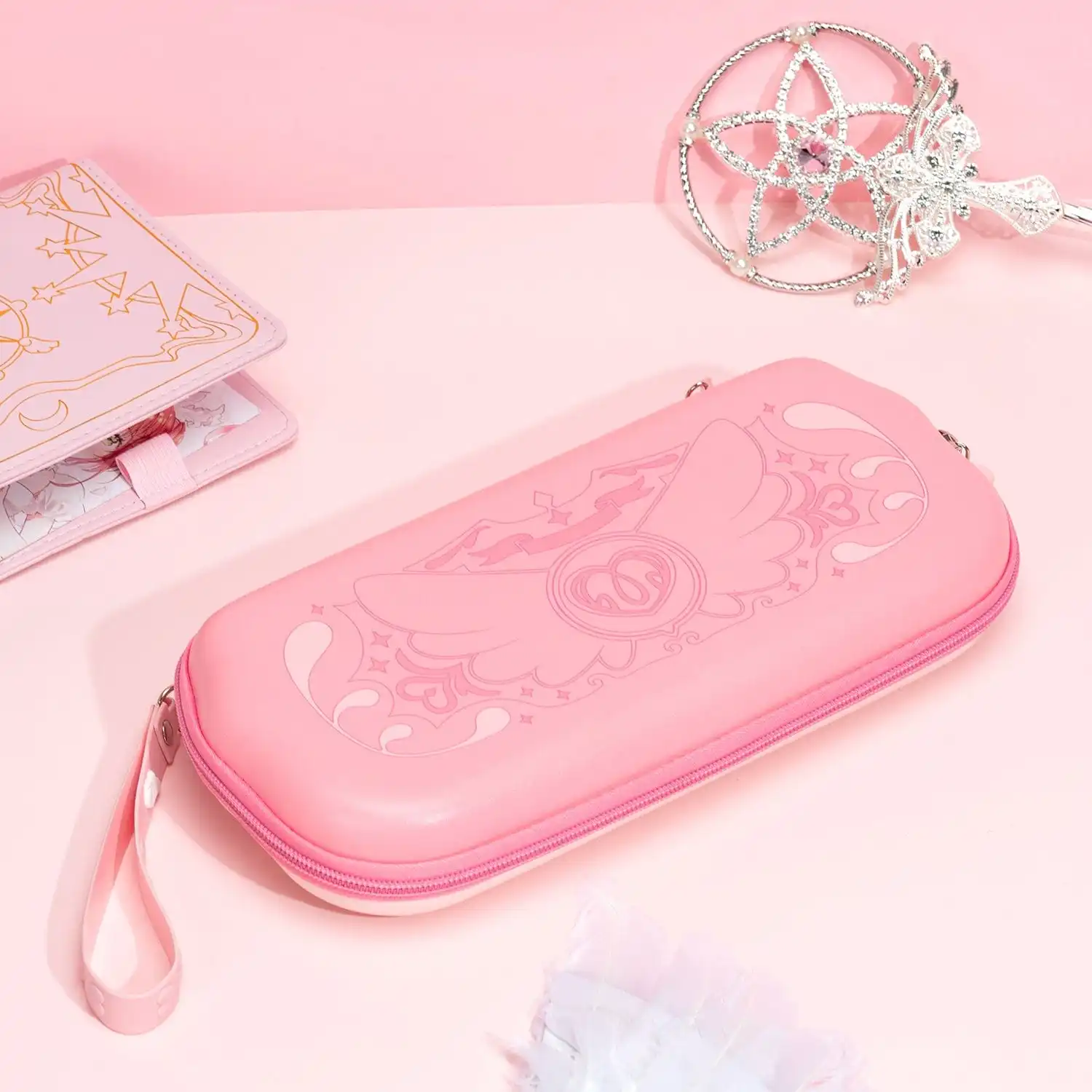 GeekShare Star Wings Carrying Case for Nintendo Switch/OLED,Portable Hardshell Slim Travel Pink Carrying Bag for NS Accessories
