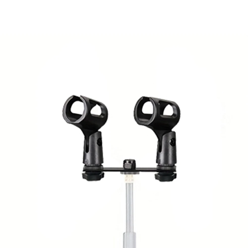 듀얼 마이크 클립 크로스바 액세서리, 고정 간격 듀얼 마이크 클립, 마이크 헤드만 위아래로 조절 가능, 라이브 스트리밍 K-Song 확장 키트 (플로어 스탠드는 포함되어 있지 않음)