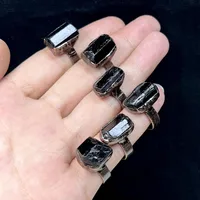 1pcs Price Antique Bronze Plating Natural Black Tourmaline Raw Rough Stone Open Ring Geniune Stone Jewelry 1