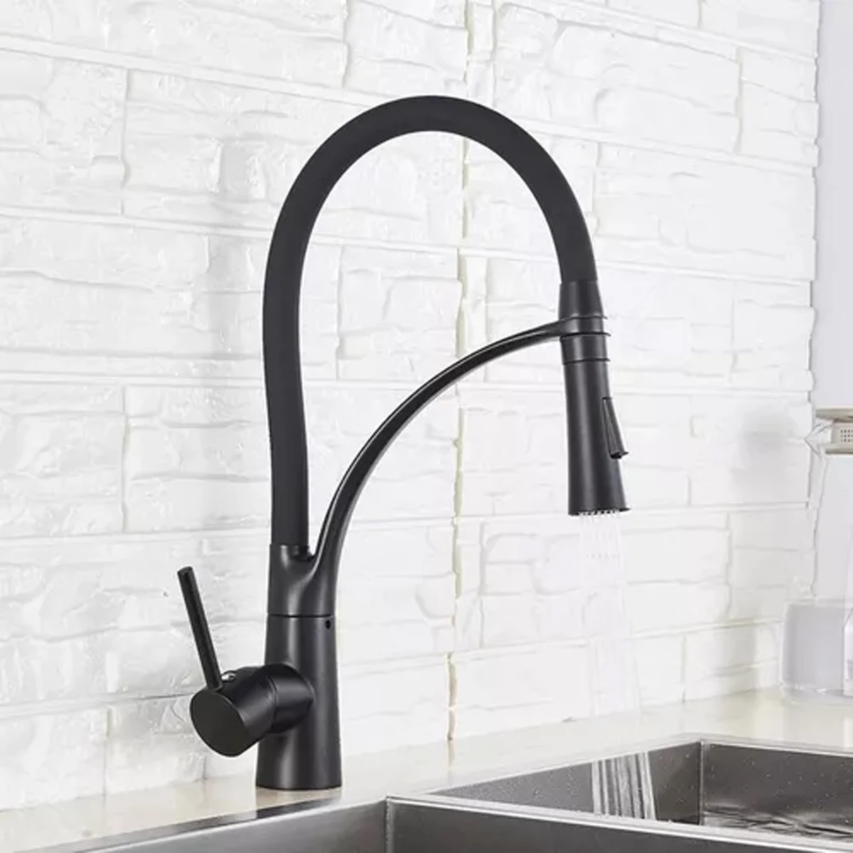 Mitigeur de robinet d'évier de cuisine gastronomique, eau chaude et froide, Flexible Moncommand K125, noir mat Luuk Young