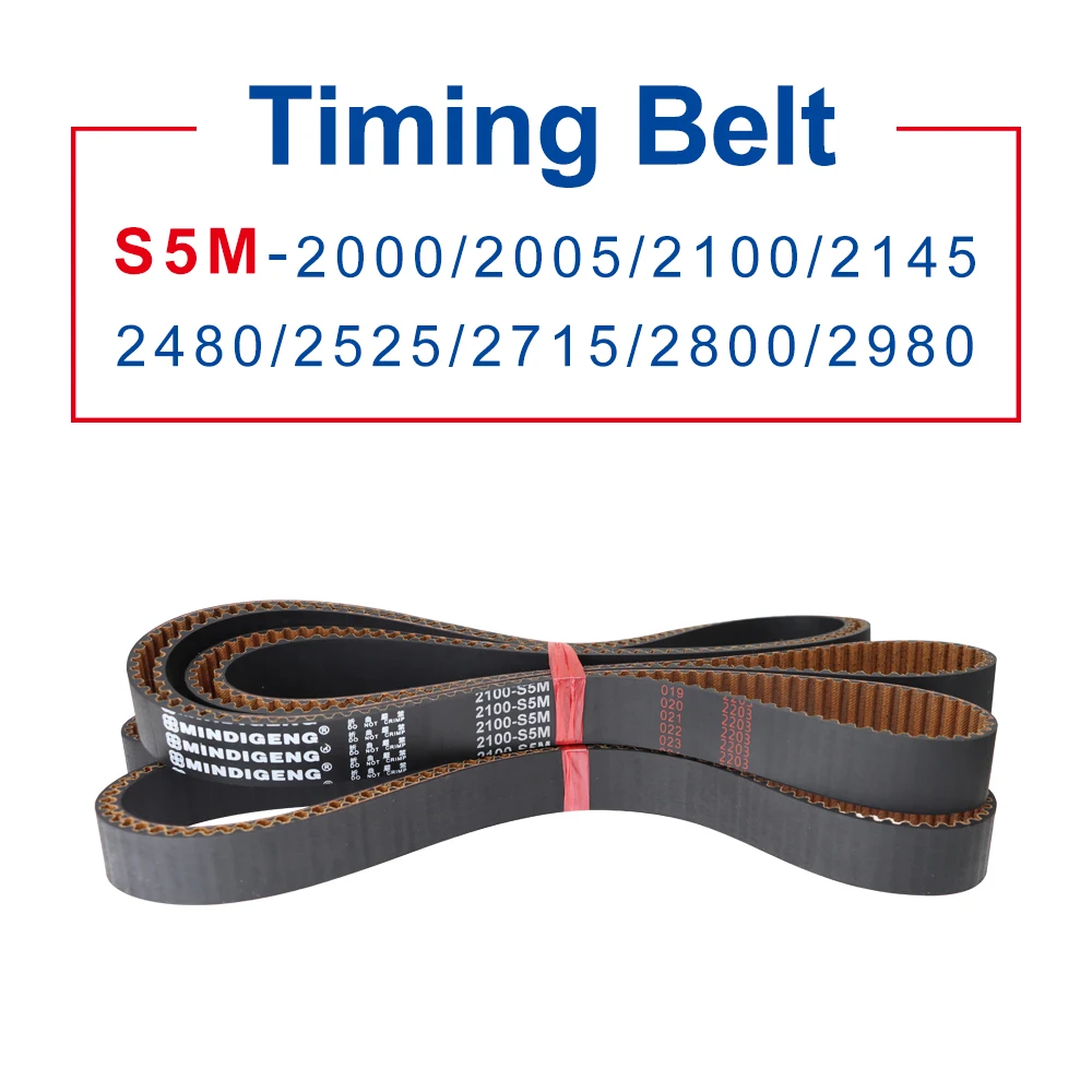 1 Piece Rubber Belt S5M-2000/2005/2100/2145/2480/2525/2715/2800/2980 Teeth Pitch 5 mm Belt Width 10/15/20/25/30mm For 5M Pulley