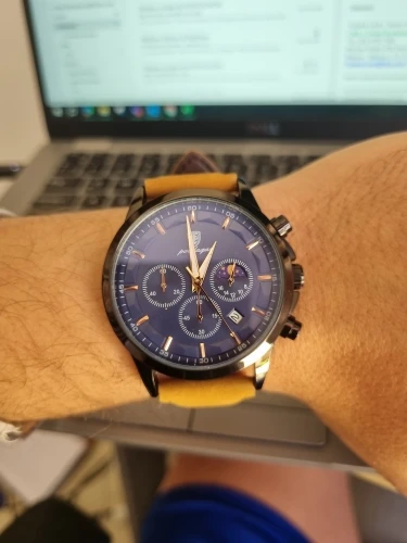 Poedagar relógio de quartzo masculino luxo esportes à prova dwaterproof água cronógrafo luminoso data homem relógio de pulso negócios couro relógios masculinos photo review