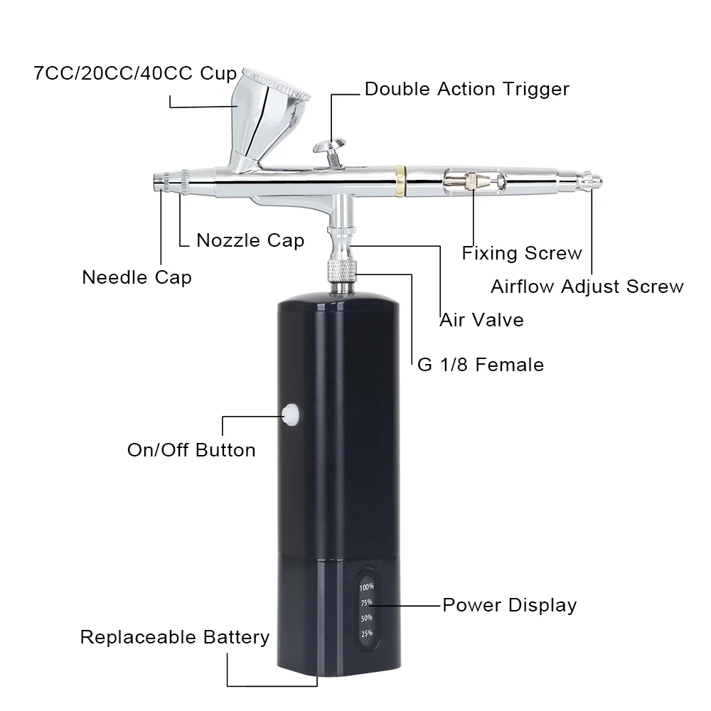 Airbrush Compressor New Battery Replaceable Aerografo Integrated Mini Airbrush Barber Makeup Air Brush With Dual Action Gun Wireless