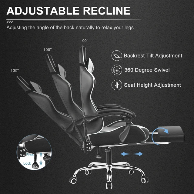 10050-d96a6e.jpg GTPLAYER Gaming Chair with Footrest, Lumbar Support, Adjustable Height, Swivel Seat, Headrest for Office or Gaming
