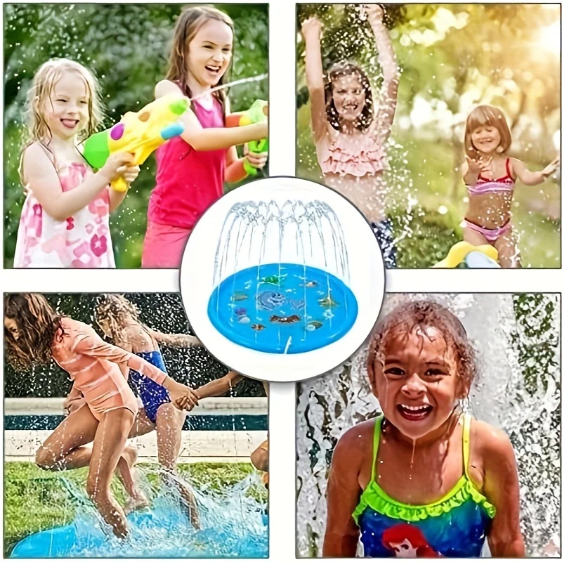 Durable PVC Quick-Inflate Water Spray Play Mat Splash-Proof Fun for Outdoor Lawns Large Sun-Resistant Kids Pet Play Area Summer