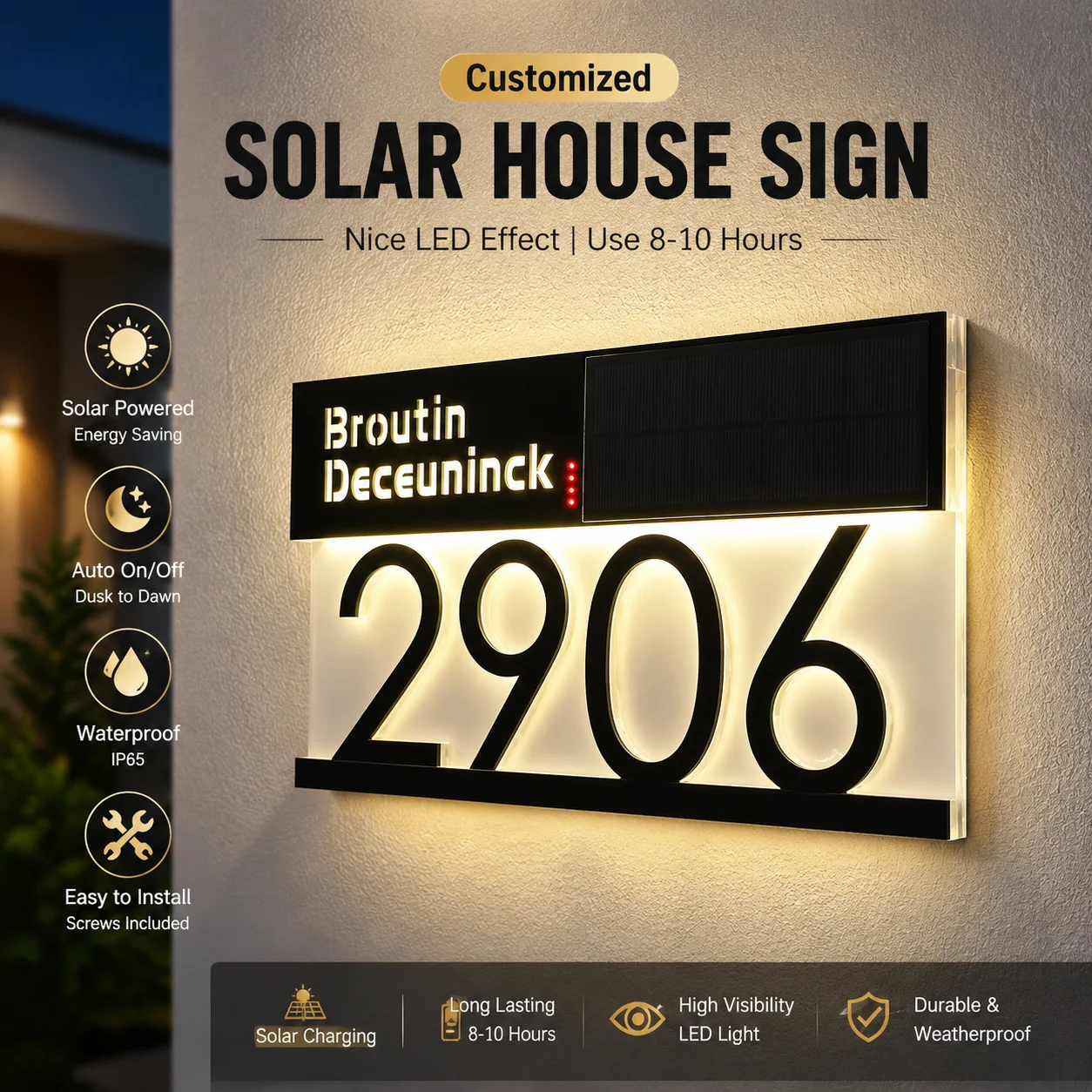 NONE Personalisiertes LED Solar Hausnummer 6